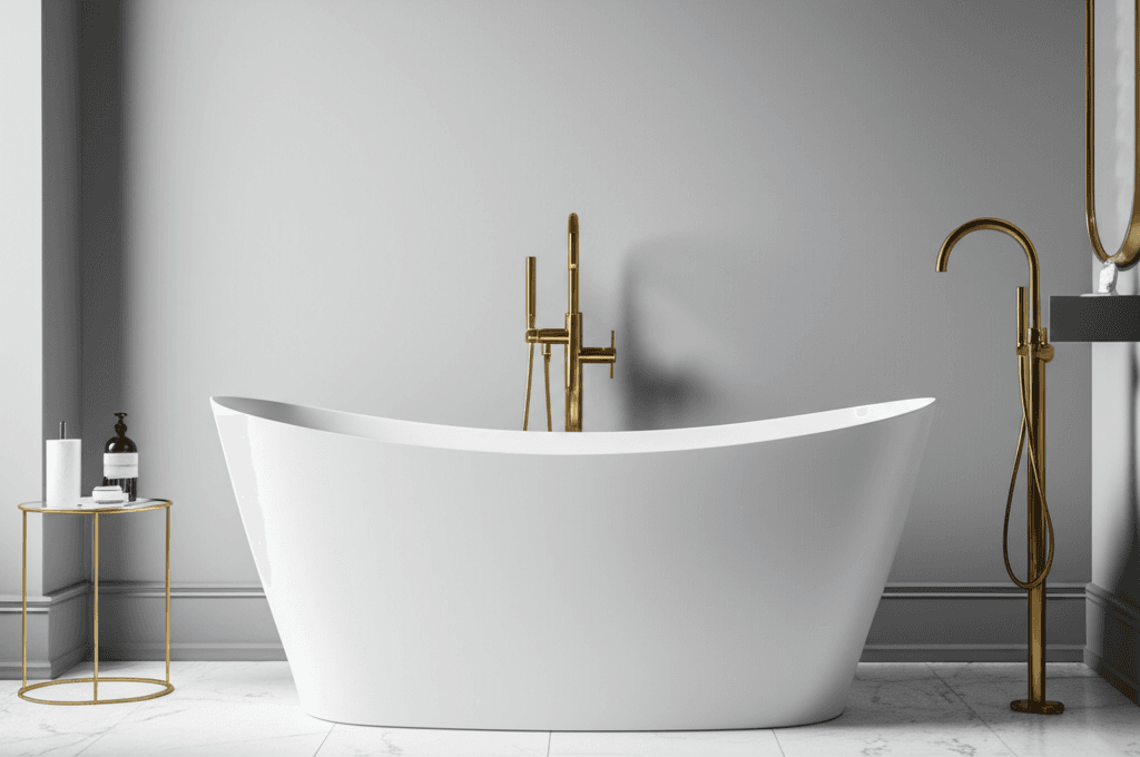 Baño de lujo con acabados dorados diseñado por KUPINNI